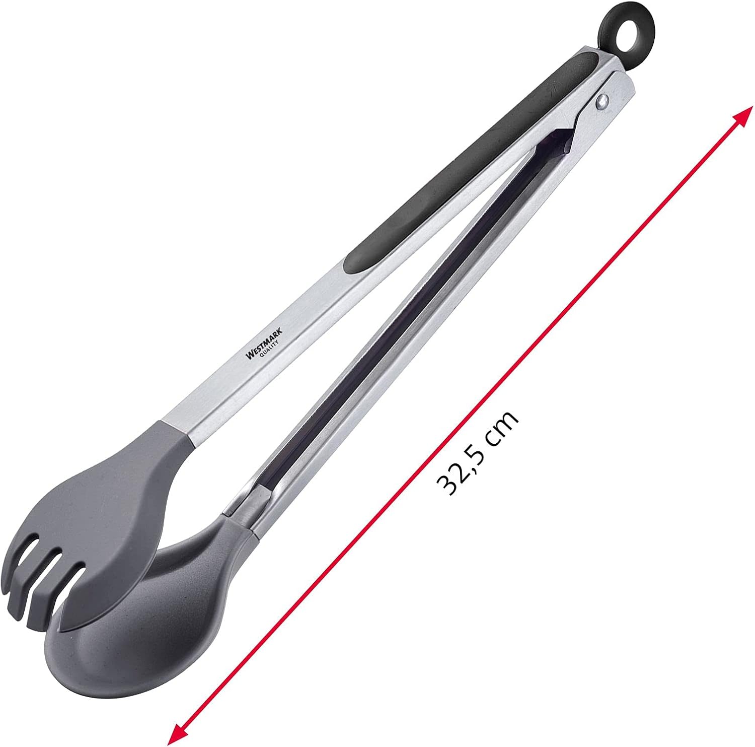 Westmark Buffet Tongs, Round Silicone Maxi, 32.5 x 4 x 6.1 cm, Stainless Steel/Plastic/Silicone, Silver/Black, 16202270