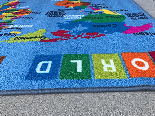Play Time Blue Kids Reversible Area Rug World Continent Map Learning Carpet Game Room Design #7, 4 Ft X 5 Ft 9 #TOP3
