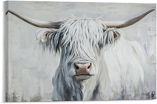 Vista 9 de Arte De Pared De Ganado De Las Tierras Altas, Vaca Con Margarita, Paisaje De Arbusto, Decoración De Pared De Granja Para Sala De Estar, Pasillo