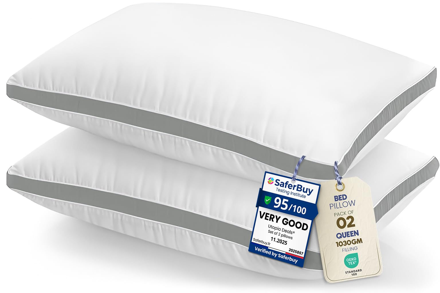 Utopia Bedding Pillows 2 Pack Queen Size, (Grey) Luxury Hotel Quality Pillows, Brushed Fabric, Bed Pillow for Back, Stomach or Side Sleepers - 18 x 26 inch / 45 x 66 cm โ image 1