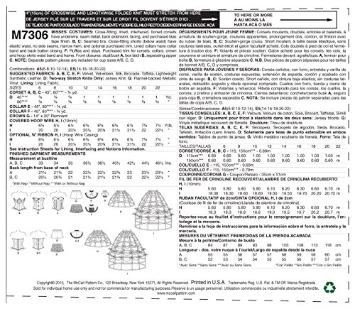 Mccall's Patterns M7306 Corsets, Shorts, Collars, Hoop Skirts & Crown, A5 (6-8-10-12-14) #TOP2