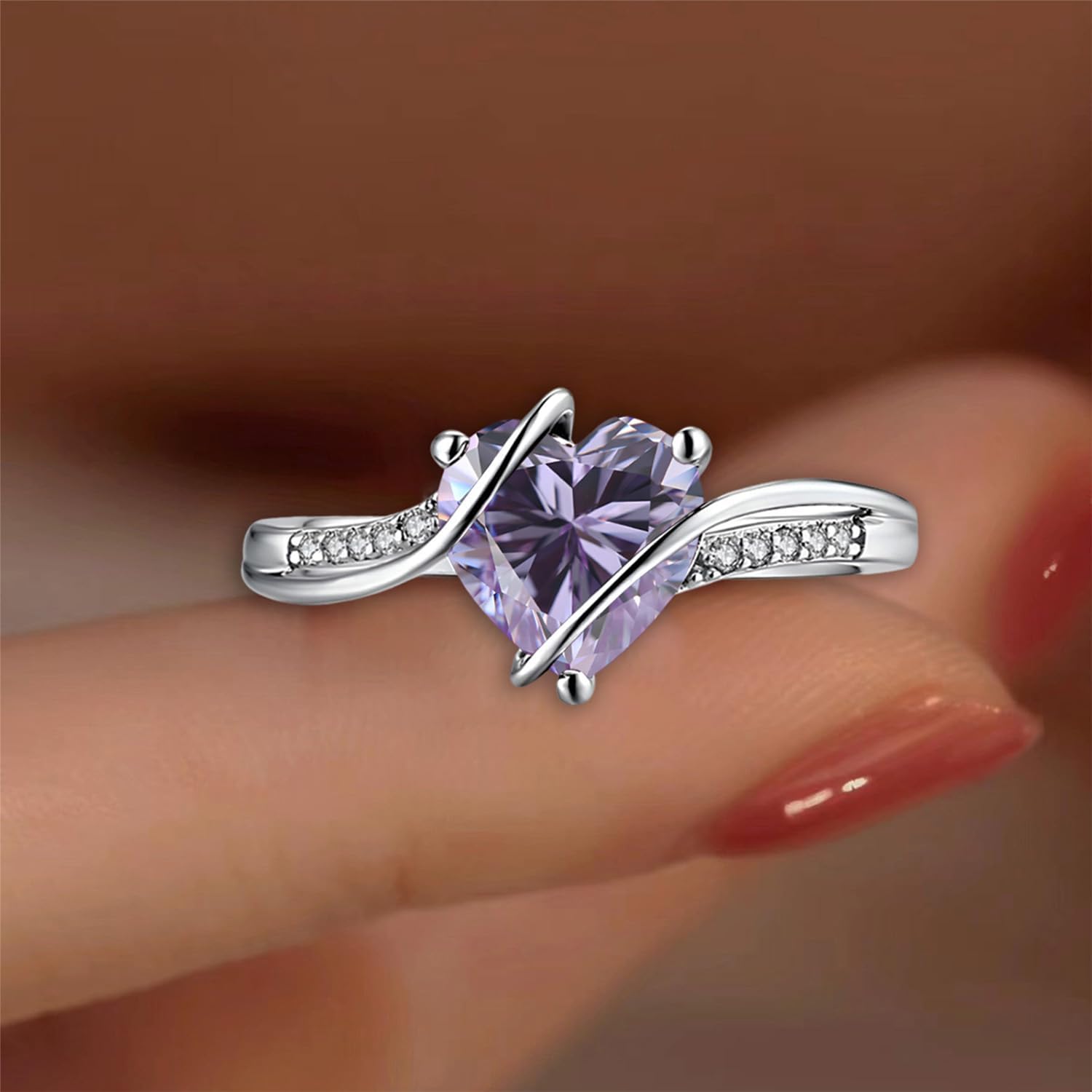 2CT Heart Shaped Gemstone Engagement Rings for Women,Silver 10K 14K 18K Gold Wedding Band Birthstone Rings Jewelry Gifts for Anniversary Valentines Day Mother's Day - Image 3