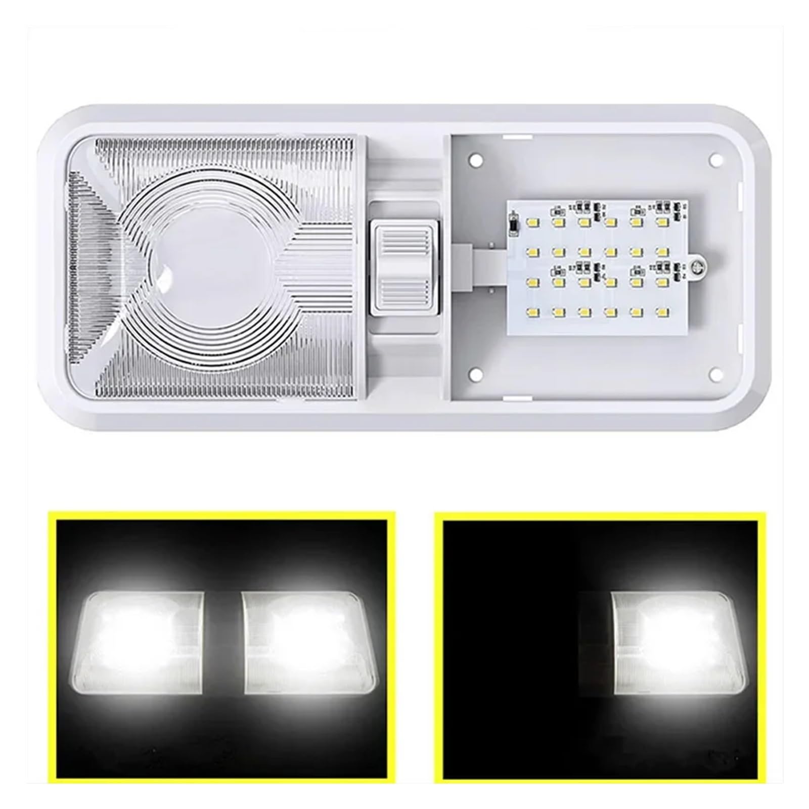Lampada da soffitto a LED for camper con doppia cupola e interruttore ON/OFF, illuminazione interna for auto/camper/roulotte/camper/barca, 12 V, bianco naturale(24 LED- White)