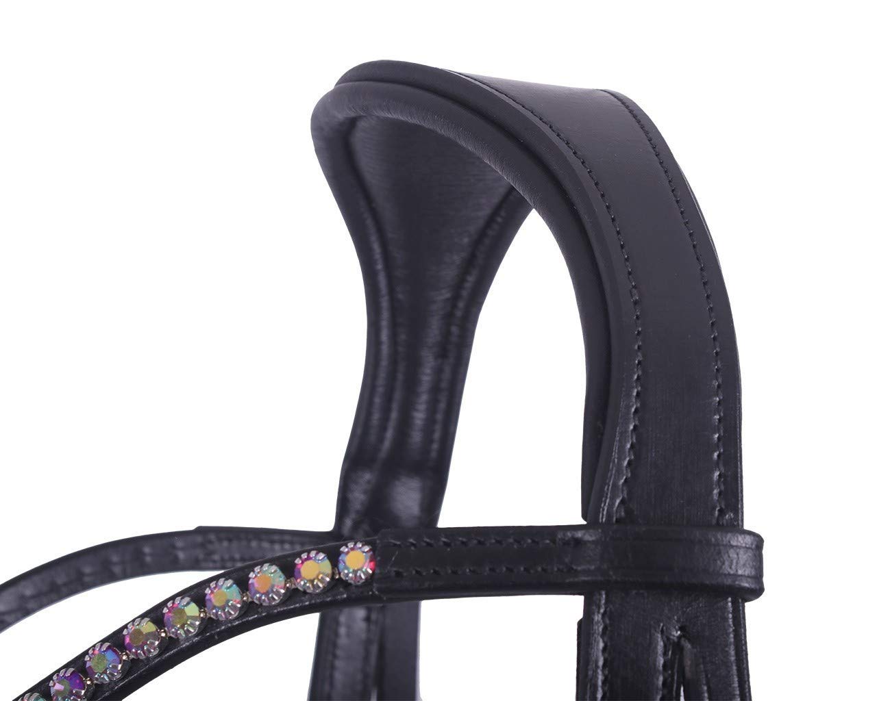 QHP Bridon équitation sans Mors Sunna - Noir - Cuir - Taille Demi-sang - Ludique - Équestrian - Doublement Réglable - Morsless Bridle - Bride