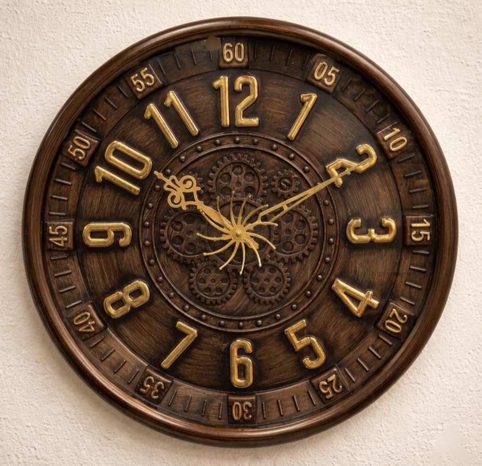 Big Size Designer Wall Clock 13.5 Inch for Living Room Gear Design Seconds Needle | Unique Wall Watch for Bedroom, Office, Kitchen, Hall| No TIK-TIK Decorative Clock for Home Decor.(Brown) (Brown)-image-39
