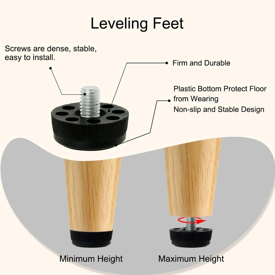 Sourcingmap M8 x 10 x 30mm Furniture Glide Leveling Feet Adjustable Leveler Floor Protector for Desk Sofa Leg 8 Pack - Image 5