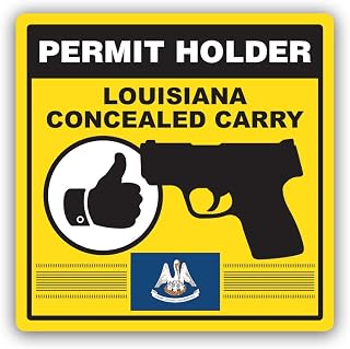 Yellow Louisiana Concealed Carry Permit Holder CCW Sticker for Water Bottle Phone Tumbler Hard hat - Four Pack