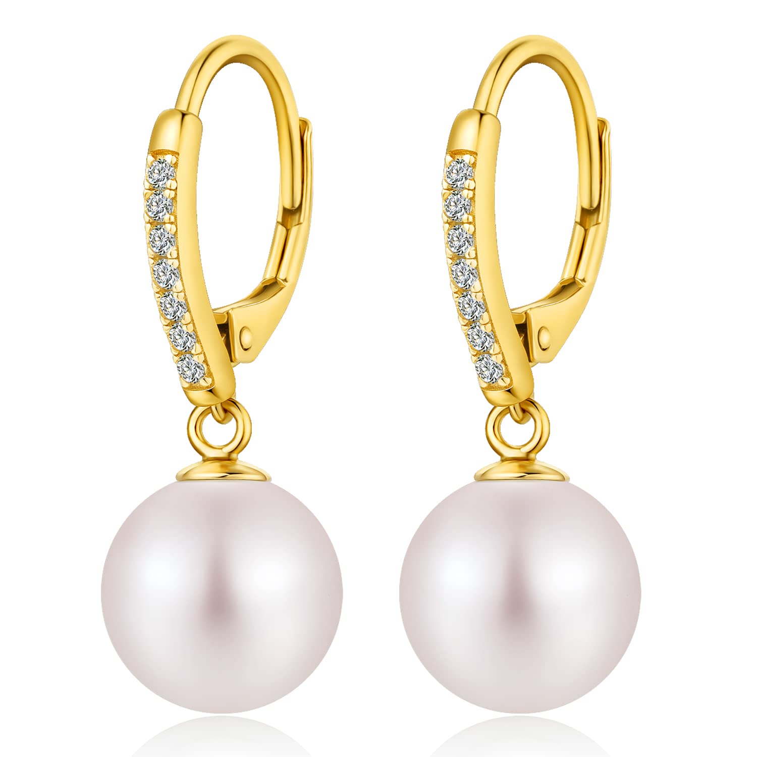 JiaYang Perlenohrringe Damen 925 Sterling Silber 18K Weißgoldvergoldung Hypoallergene Zuchtperlen Ohrringe | 4 Farben