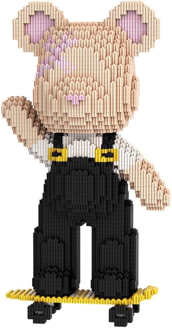 HOOLEDAY Skateboard Bear Brick Micro Building Blocks for Adults (3150 PCS), Bear Bricks Set Creative Home & Office Decor, Gift for Adults & Boys & Girls