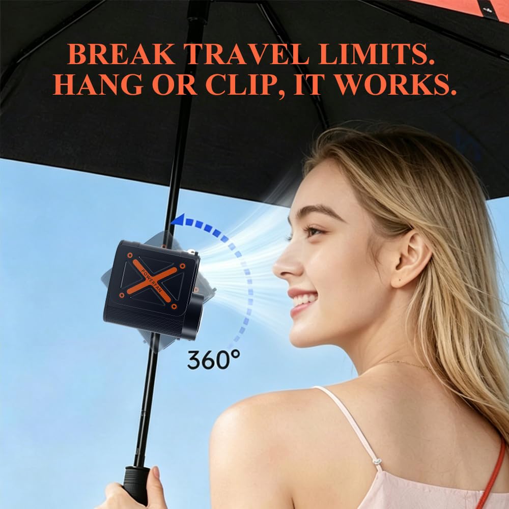 Ventola con Clip in Vita,Ventilatore da Cintura,40000 giri/min,Ricarica USB, da Collo, a Mano, Clip per Vita, Clip per Ombrello,Portatile Ricaricabile per Sport all'aria Aperta