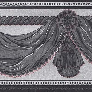 Dundee Deco BD3213 Peel and Stick Faux Charcoal Grey Black Curtains Light Grey Wallpaper Border Retro Design, Roll 33 ft. x 4 in. (10m x 10cm), Self Adhesive