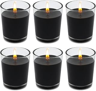 Set of 6 Black Votive Candles, Clear Glass Filled Unscented Soy Wax Candle for Home Décor Weddings Spa Holidays Party and DIY
