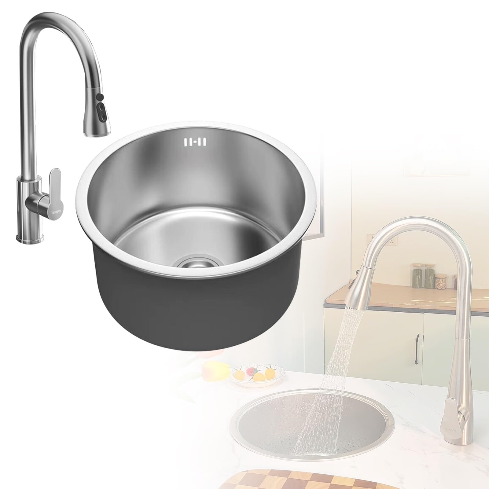 Évier de cuisine rond en acier inoxydable de camping-car cuve inox