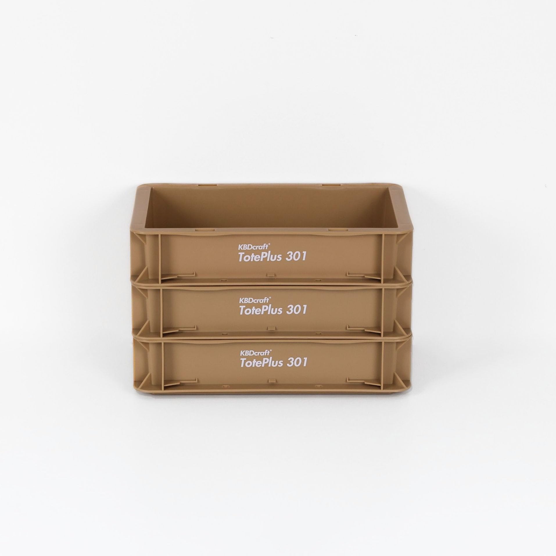 KBDcraft Stackable Storage Bin - Heavy-Duty Plastic Organizer Box and Tray with Straight Walls, small plastic bin totes for storage, 12"x8"x3", 0.5Gal, Khaki, 3 Pack