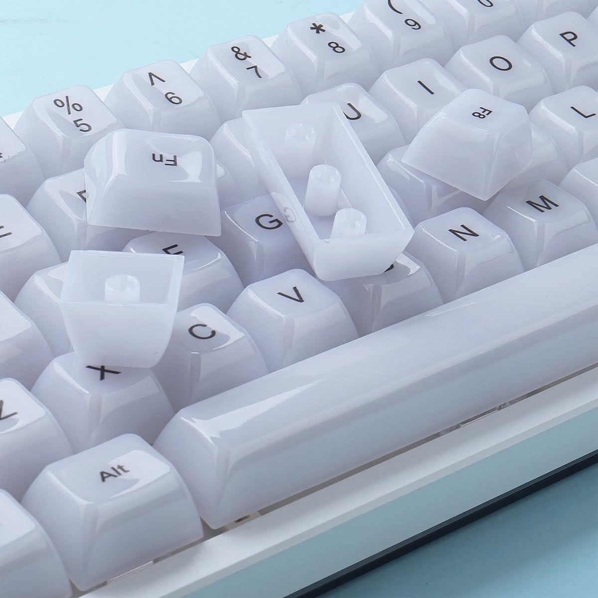 JakeTsai Crystal Jelly White Keycaps, 119 touches PC Keycaps Dye-Sub MDA Profile Translucent Custom Keycap for 61/68/84/87/98/100 Cherry Gateron MX Switches Mécaniques Keyboards