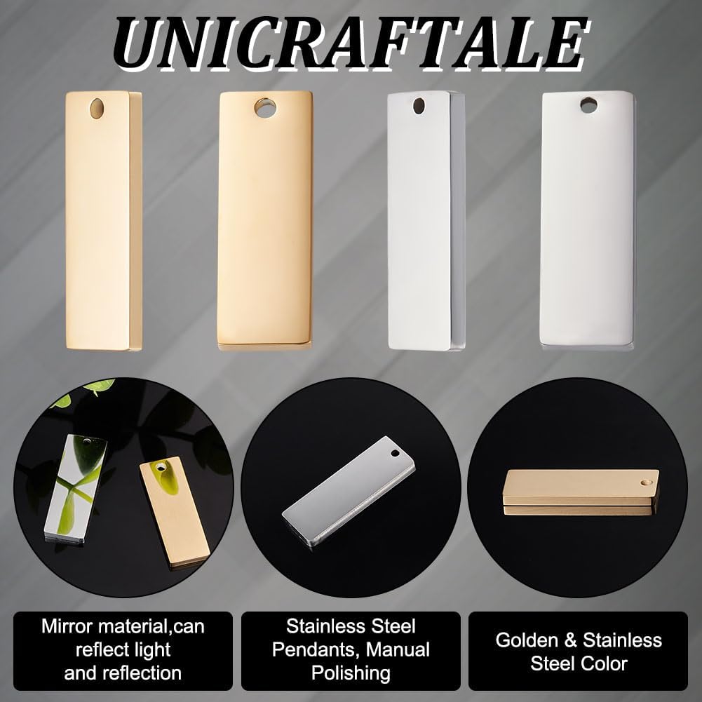 UNICRAFTALE 20Pcs 2 Colors Rectangle Stamping Blank Tags 25mm Stainless Steel Rectangle Blank Stamping Tags with Hole Small Blank Pendants Charms for Bracelet Necklace DIY Jewelry Making - Image 4