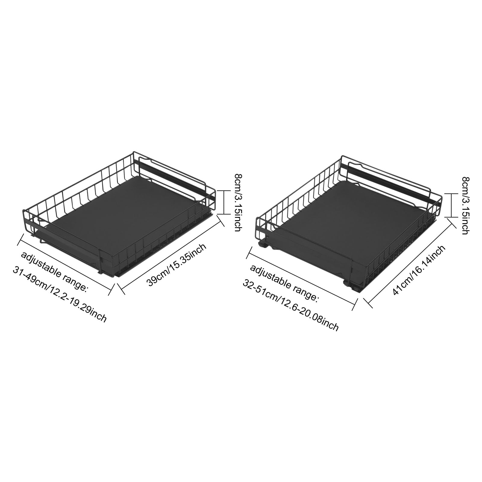 2 cajones telescópicos para armarios de cocina, cajones extensibles, cajones para cafeterías, cocinas, tiendas de leche (negro)