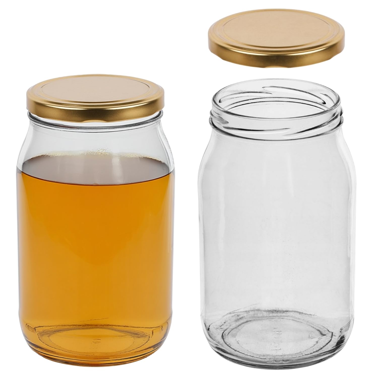 B2c Clear / Gold Glass Jars 900Ml With Twist Off Lid Set Pickle Chutney Honey Food Storage Diy Preserving Jam Dishwasher Safe Reusable Leak Proof (8)