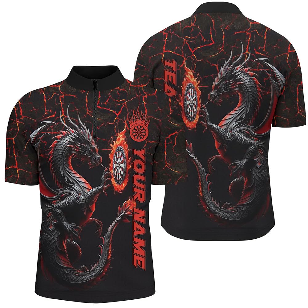 Personalisierte rote Drachen 3D Bedruckte Dartshirts für Herren & Damen - Individuelle Team-Liga Darttrikots T1841