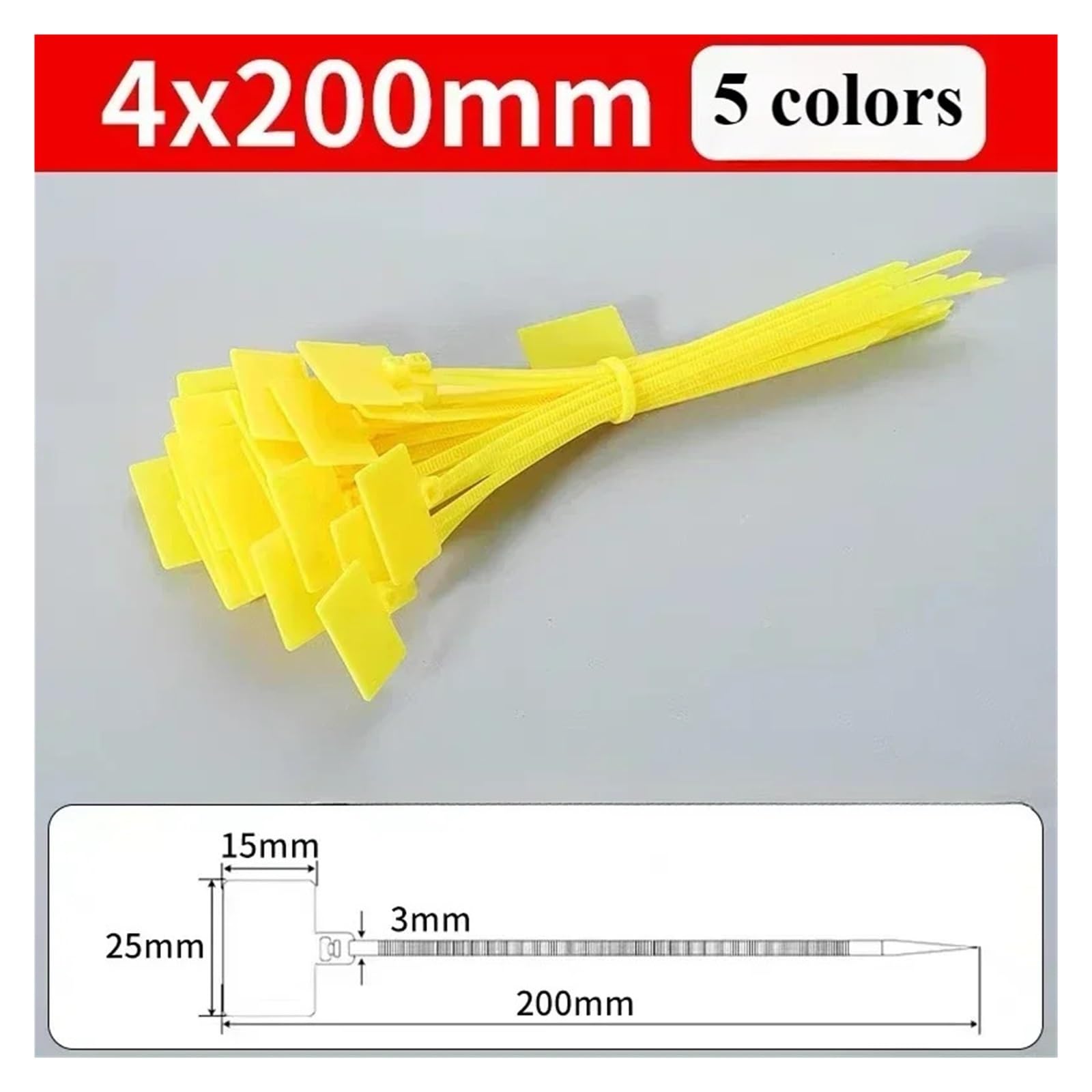 Kabelbeschriftung 100Pcs Tags Self-Locking Netzwerk Kabel Zip Trim Wrap Schleife Draht Straps Label 3 * 100mm 4 * 150mm 4 * 200mm(Red,4x200mm)
