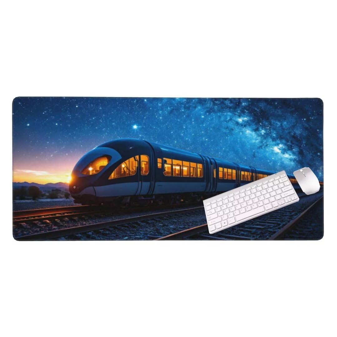 Alfombrilla de ratón 1400x600x3 MM, Alfombrilla Ratón XXL Extendida de Gran Tamaño con Bordes Cosidos, Base de Goma Antideslizante Almohadilla para Teclado, Tren de Estrellas S-11531