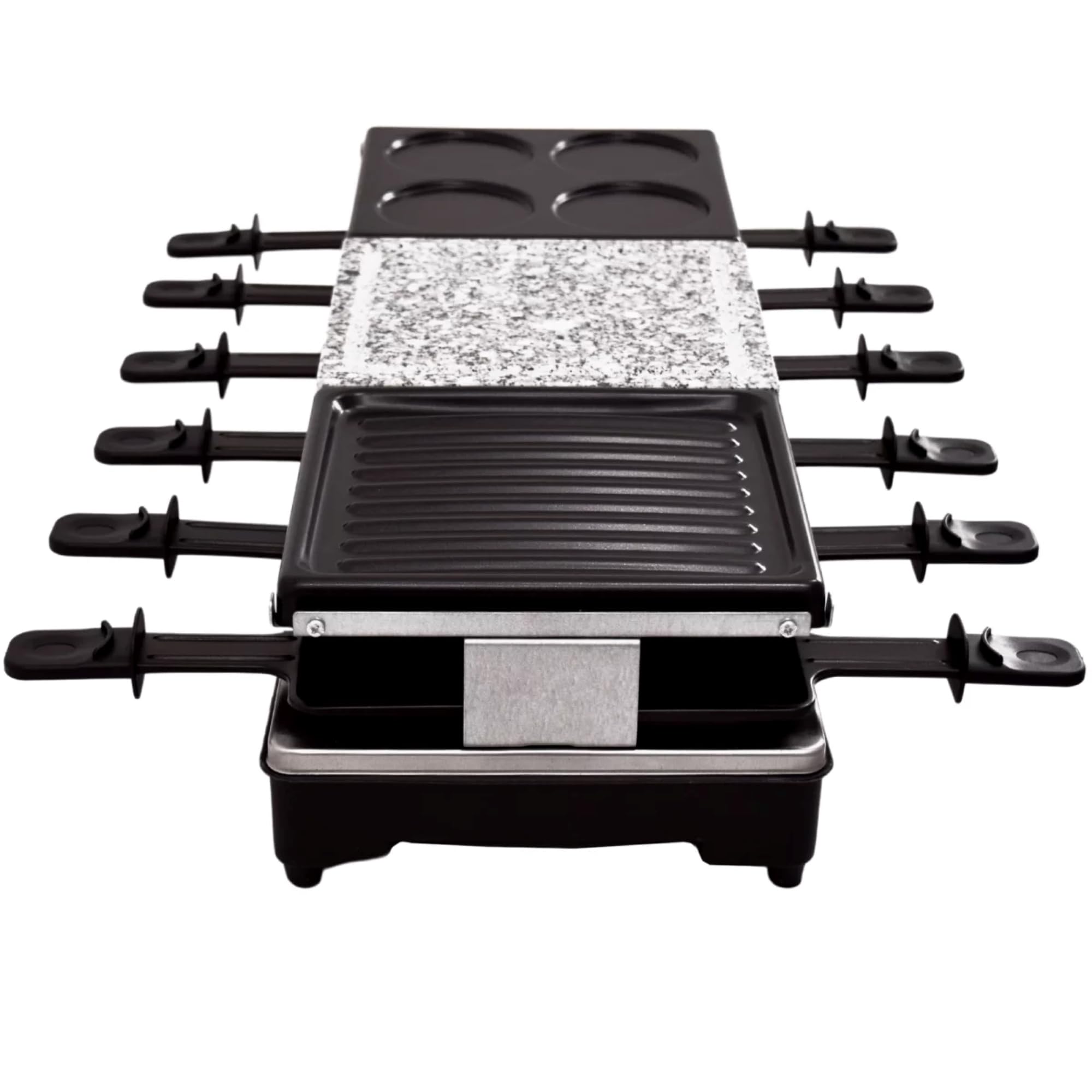 Syntrox Germany Raclette-Grill Oberwil mit geteilten Platten, Tischgrill, Partyraclette für 12 Personen 1350Watt, Raclette Zubehör, Multifunktional und Kompakt, 6 Kg, Party Zubehör