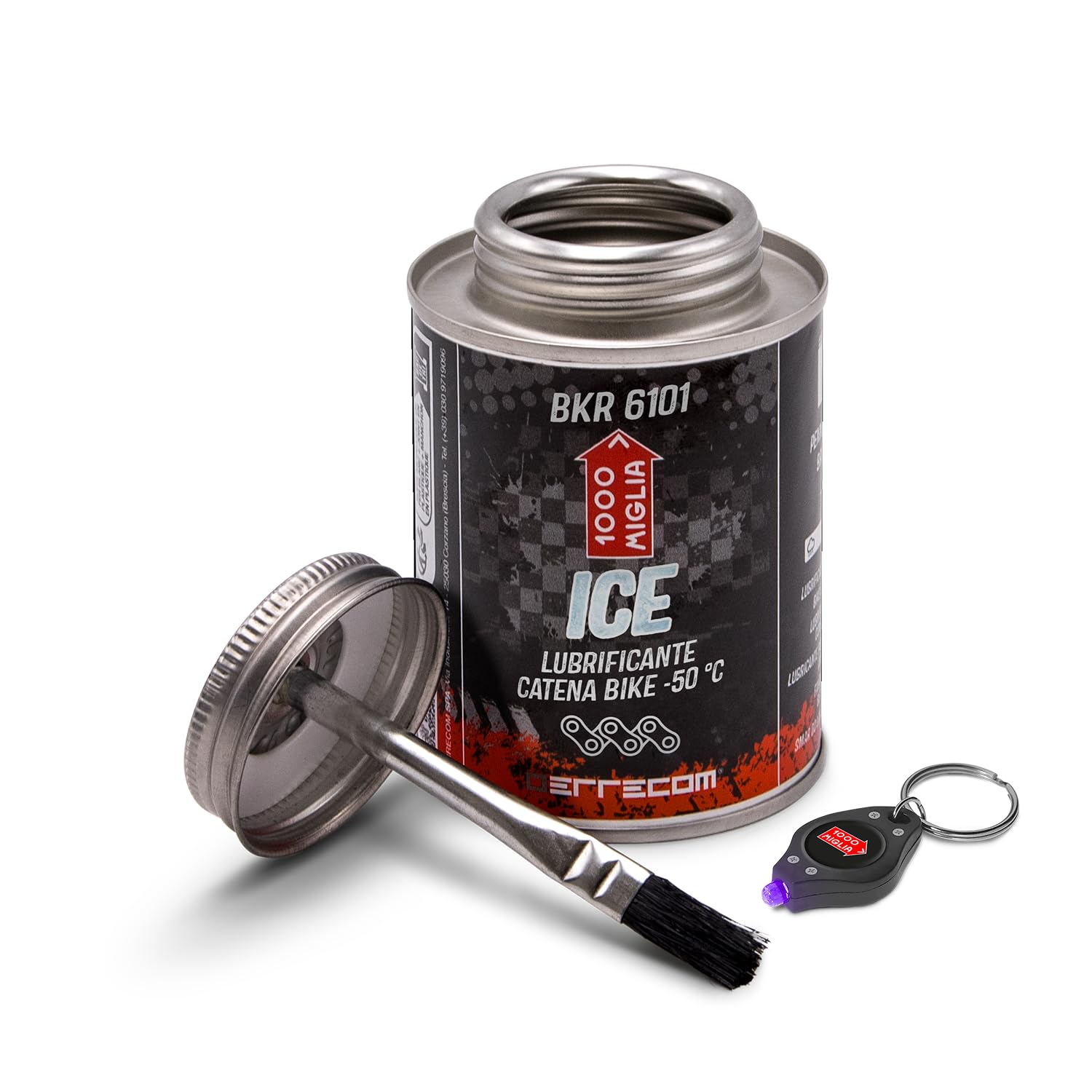 1000 Miglia BKR 6101 Lubrificante Catena Bici per utilizzo in Condizioni di Freddo Estremo fino a -50°C e Tracciati Innevati, Formula Fluorescente, Barattolo All-In-One con pennello incluso - 240 ml