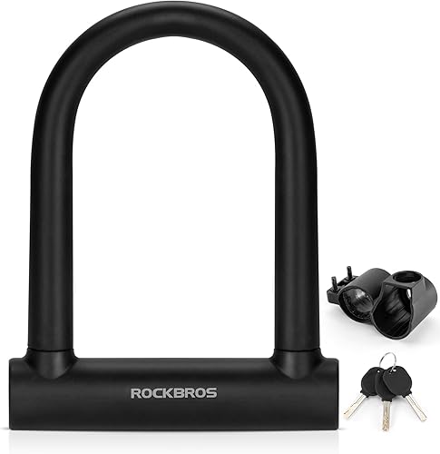 ROCKBROS Bloqueo U para bicicleta con cable resistente antirrobo para bicicleta, soporte de montaje de cable de 4 pies para bicicletas eBikes