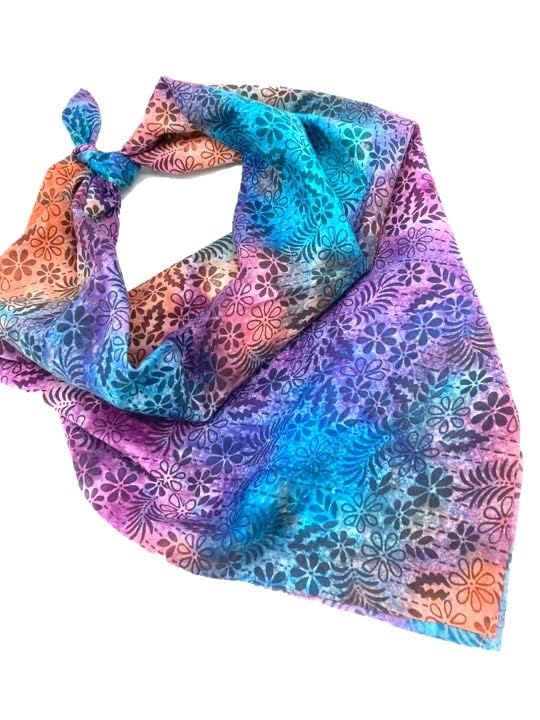 Unique Batik 27" Square Neckerchief | 100% Cotton Fabric Bandana | 1/4 inch finished hems | Home Made in Texas USA (Oahu Multicolor)4