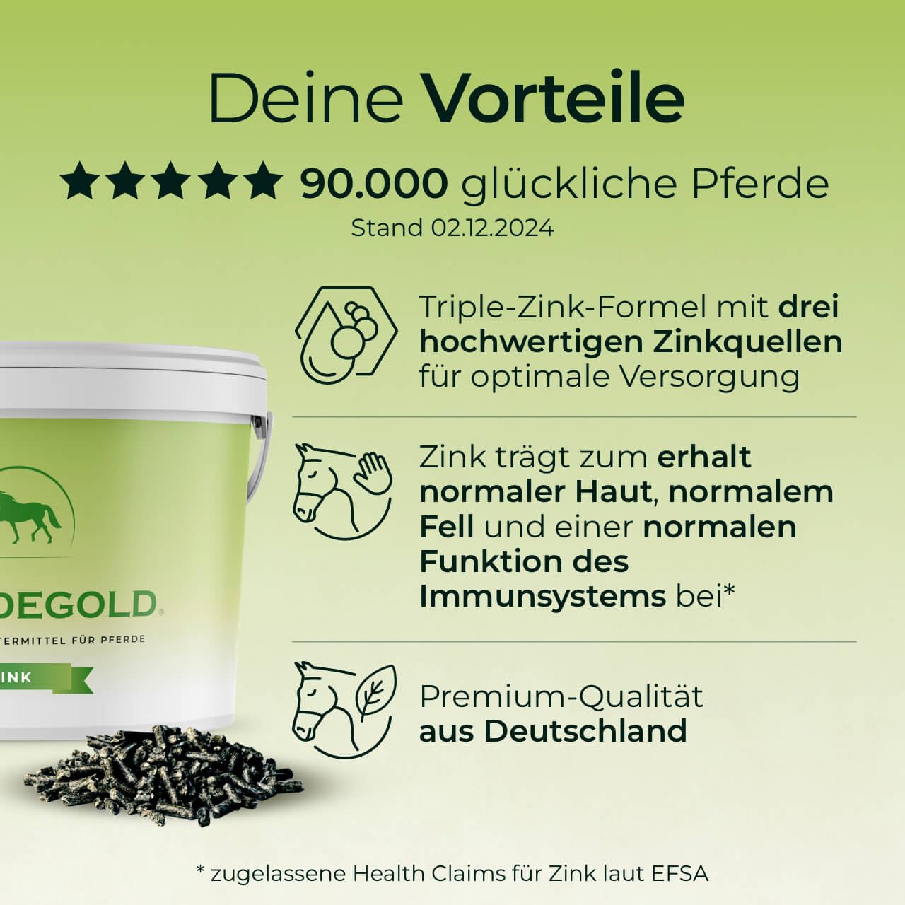 Zink 1,5kg - Pferde Pellets mit Zink-Komplex & Omega 3 - Unterstützt Fell, Haut & Hufe - 100% Natürlich & Dopingfrei - hohe Bioverfügbarkeit