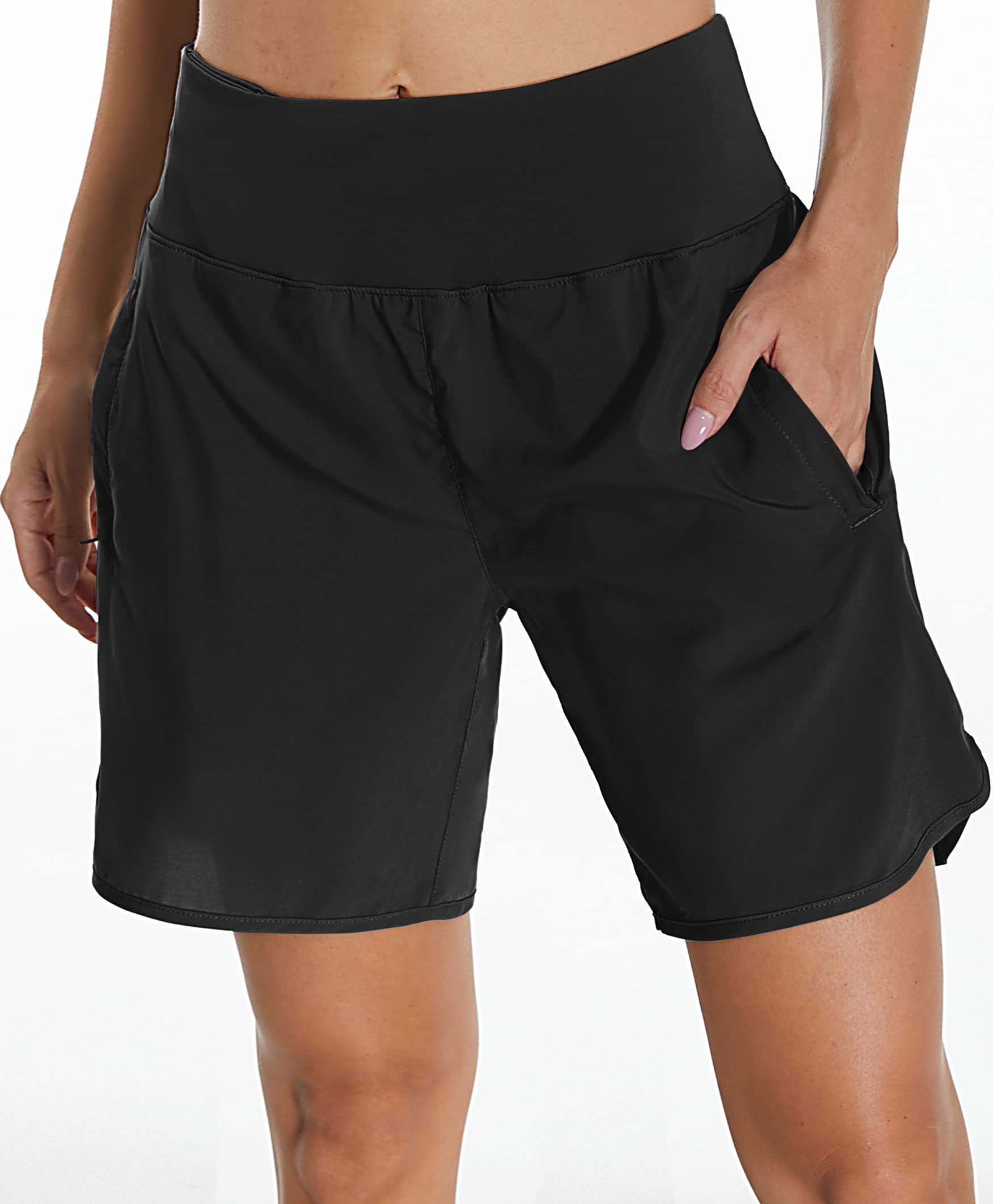 Mesing Pantaloncini Sportivi Running Donna a Vita Alta Pantaloni Corti Palestra Corsa Allenamento Traspirante Sport Shorts con Slip Interni e Tasche Posteriori con Cerniera