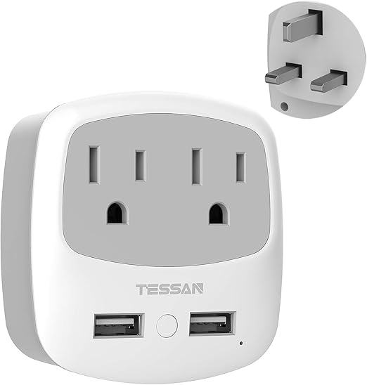 UK Ireland Travel Plug Adapter, TESSAN Type G Power Adaptor