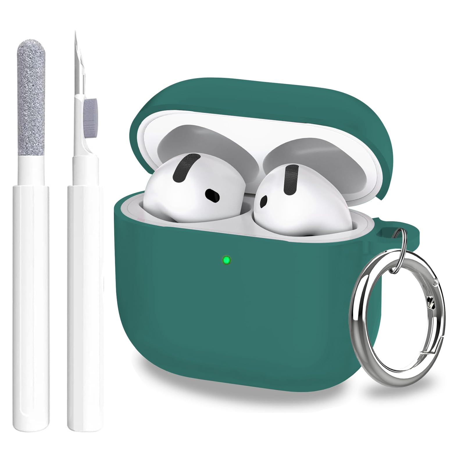 Aircawin for Airpods 4 Case Cover,Shockproof Case for Airpods 4th Generation Case Cover 2024,Premium Silicon Case with Keychain and Cleaing Pen for Wireless Earphones,Headphone Accessories-Green