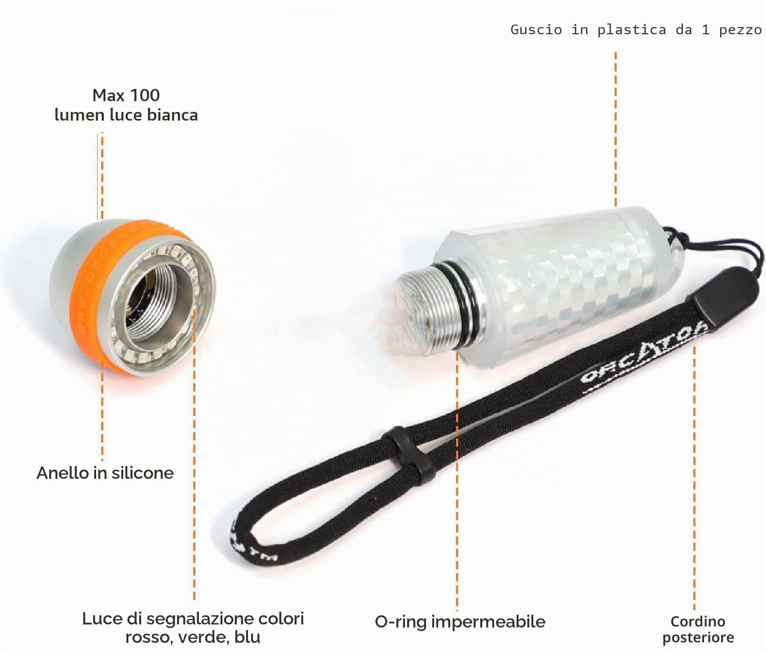 Orcatorch SD03 - Luce stroboscopica subacquea con luce rossa, bianca, verde, blu, per 100 m di profondità subacquea
