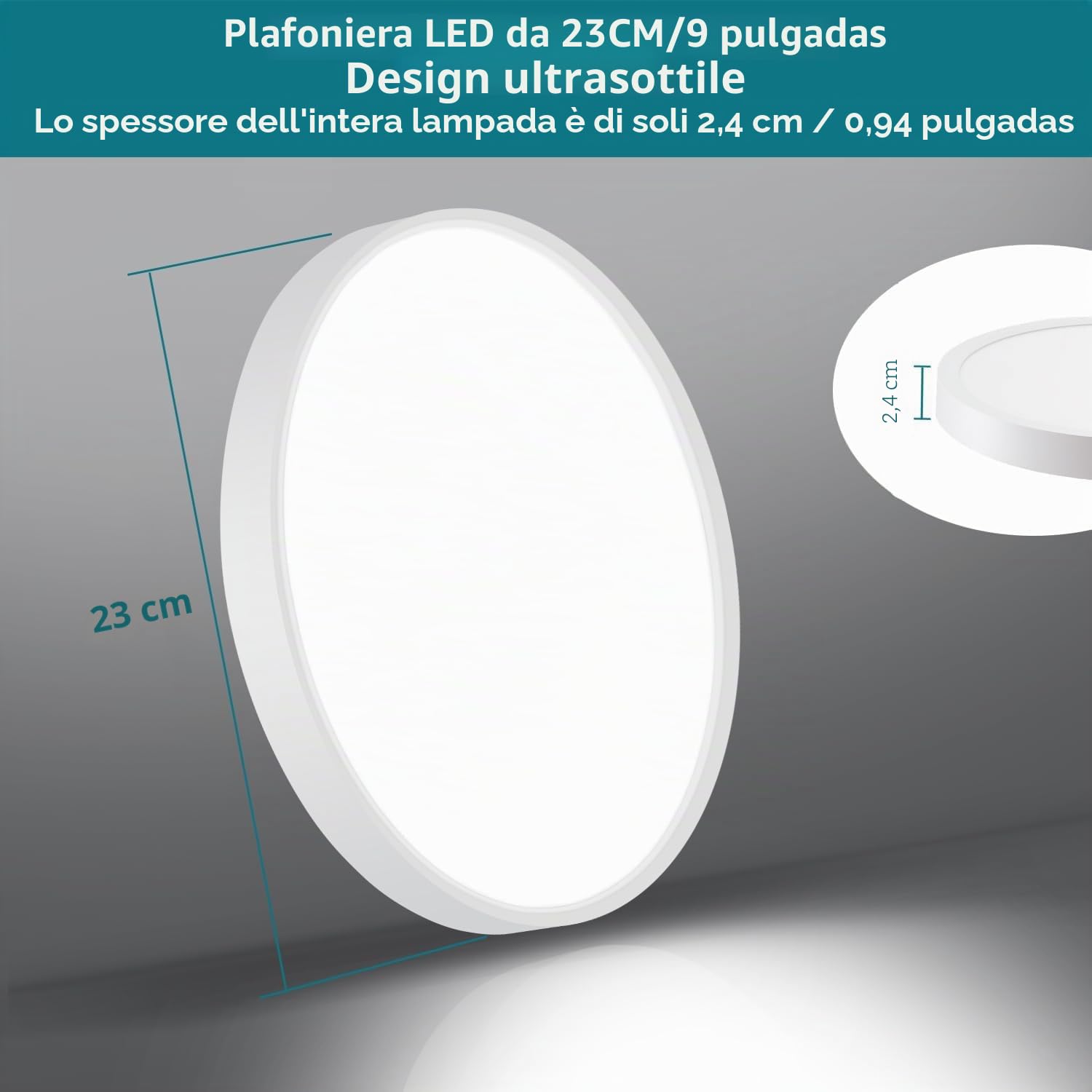 Ouyulong Plafoniera a LED, 18W, 1620lm, 6500K, lampada a LED, lampada bianca IP44, plafoniera rotonda da 23cm, per camera da letto, bagno, soggiorno, cucina, ufficio (2Pcs)