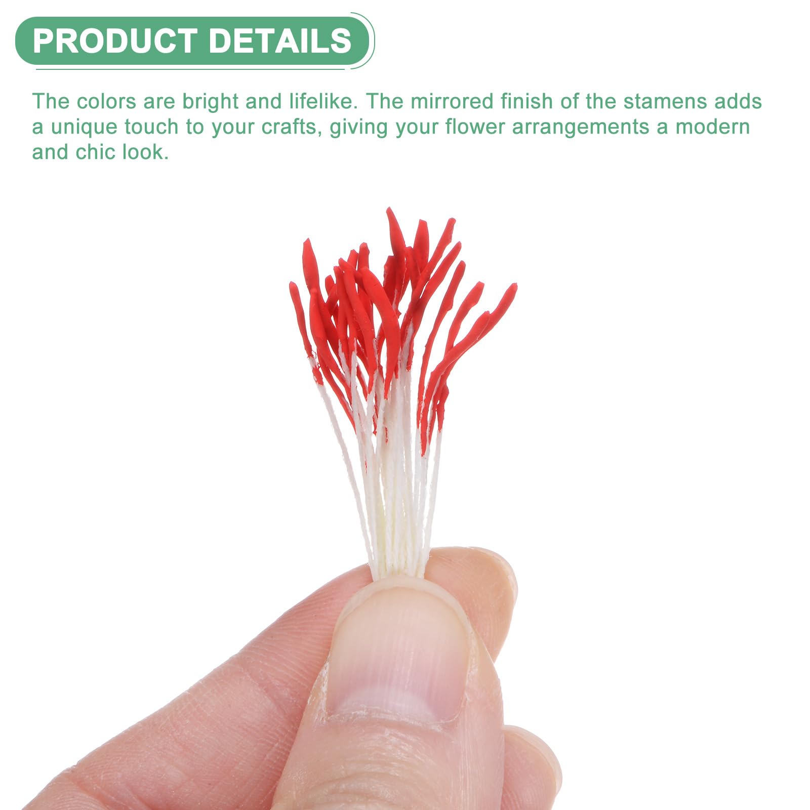 M METERXITY 100-Pack Mini Double Heads Artificial Flower Stamens, Red, 10 mm / 83 mm, Botanical Style, Artificial Flower Stamen Kit - Image 2