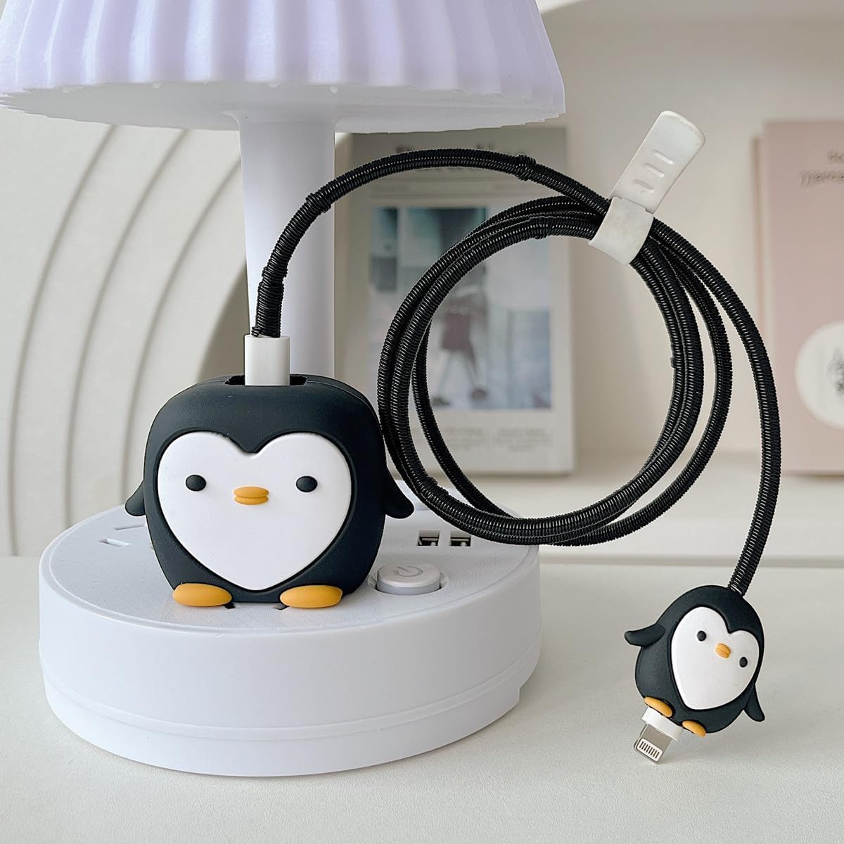INEFABLE Charger Case Cover Protector with 3D Cute Pattern for iPhone Charger only 18W & 20W, Data Charging Cable Wire Saver Protective Cable Cover Full Protection - Set Of 1 (Penguin)-picture-28
