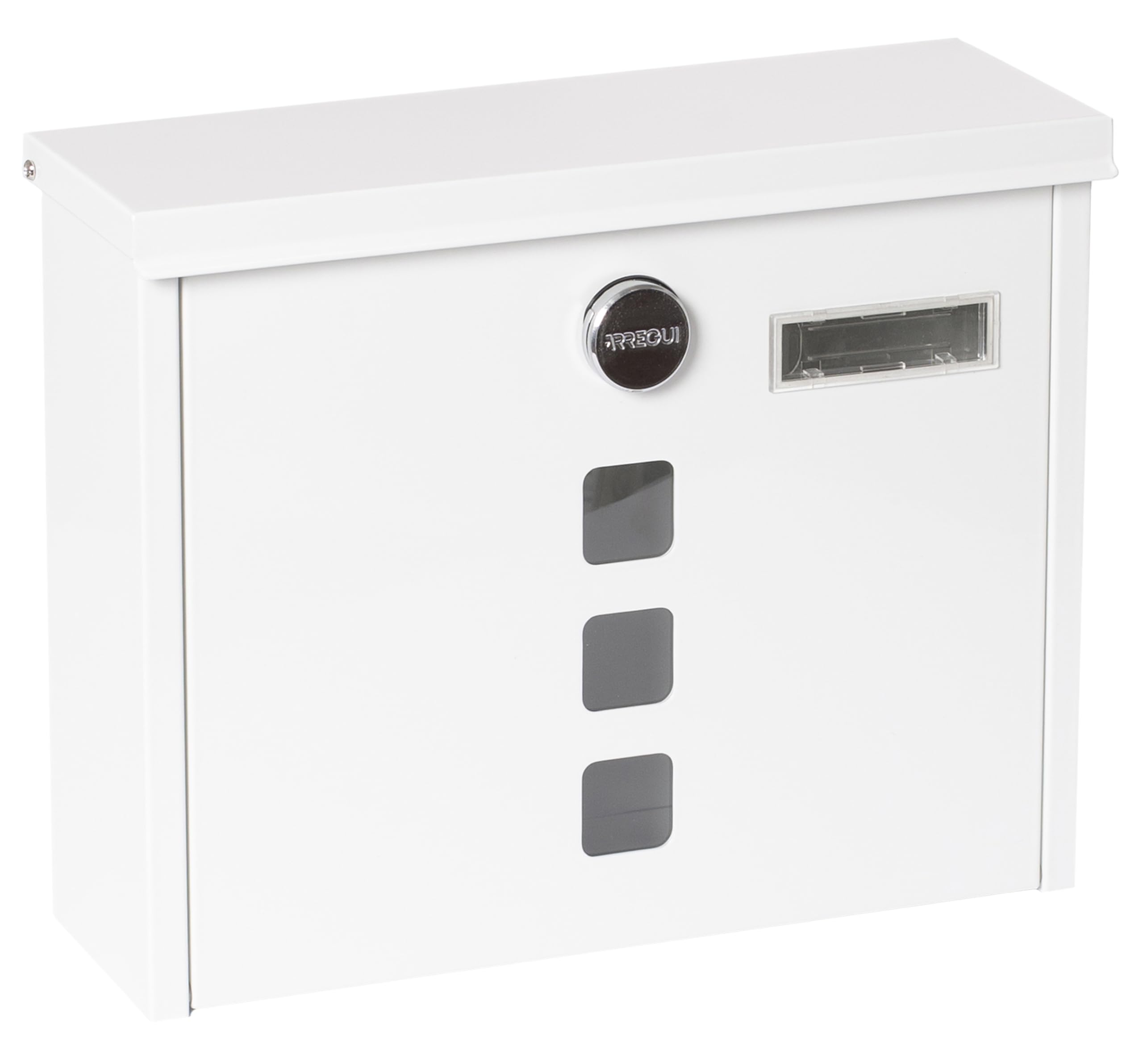 ARREGUI Chance E7101 Exterior de Acero, Correo con Cerradura Tapada y Tarjetero, Buzón de Pared Mediano, Antilluvia, Fácil de Instalar, Blanco, Tamaño M (DIN A4 Y REVISTAS) - 24,5x31,2x10 cm