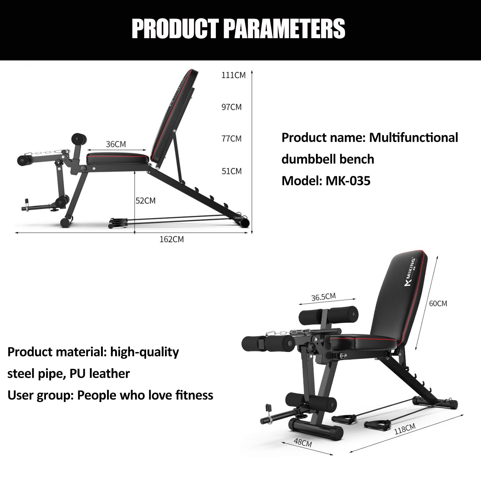 Banco de Pesas Musculacion Banco reclinable Gimnasio Seguridad Profesional de 200 kg, diseño de 5 ángulos y Masaje de Espuma 3D para Entrenamiento de Fuerza y ​​recuperación