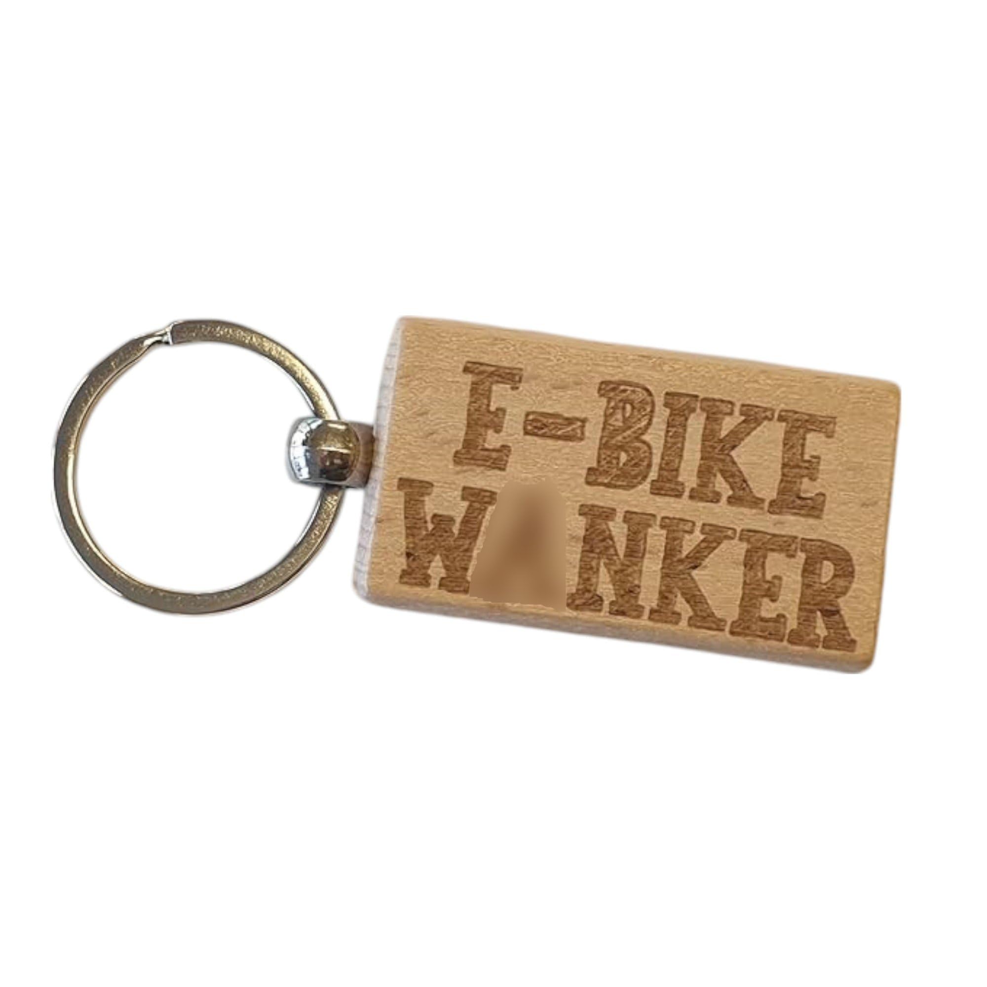 Decalarama Brown E-Bike Keyring Gift W*Nker Cute Rude Engraved Wooden Key Fob Chain Fun Novelty Nice Electric Bike Rider Owner Present