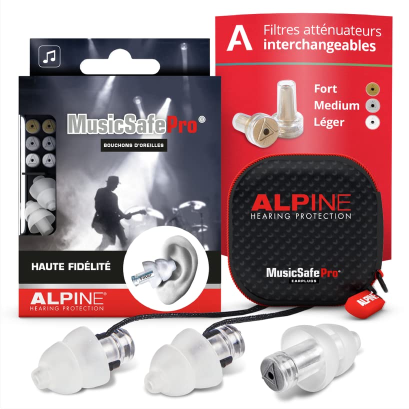 Alpine MusicSafe Pro Bouchons d'oreilles Musique : protections auditives musiciens - 3 jeux de Filtres interchangeables - Hypoallergénique & réutilisables (MusicSafe Pro - Transparent)