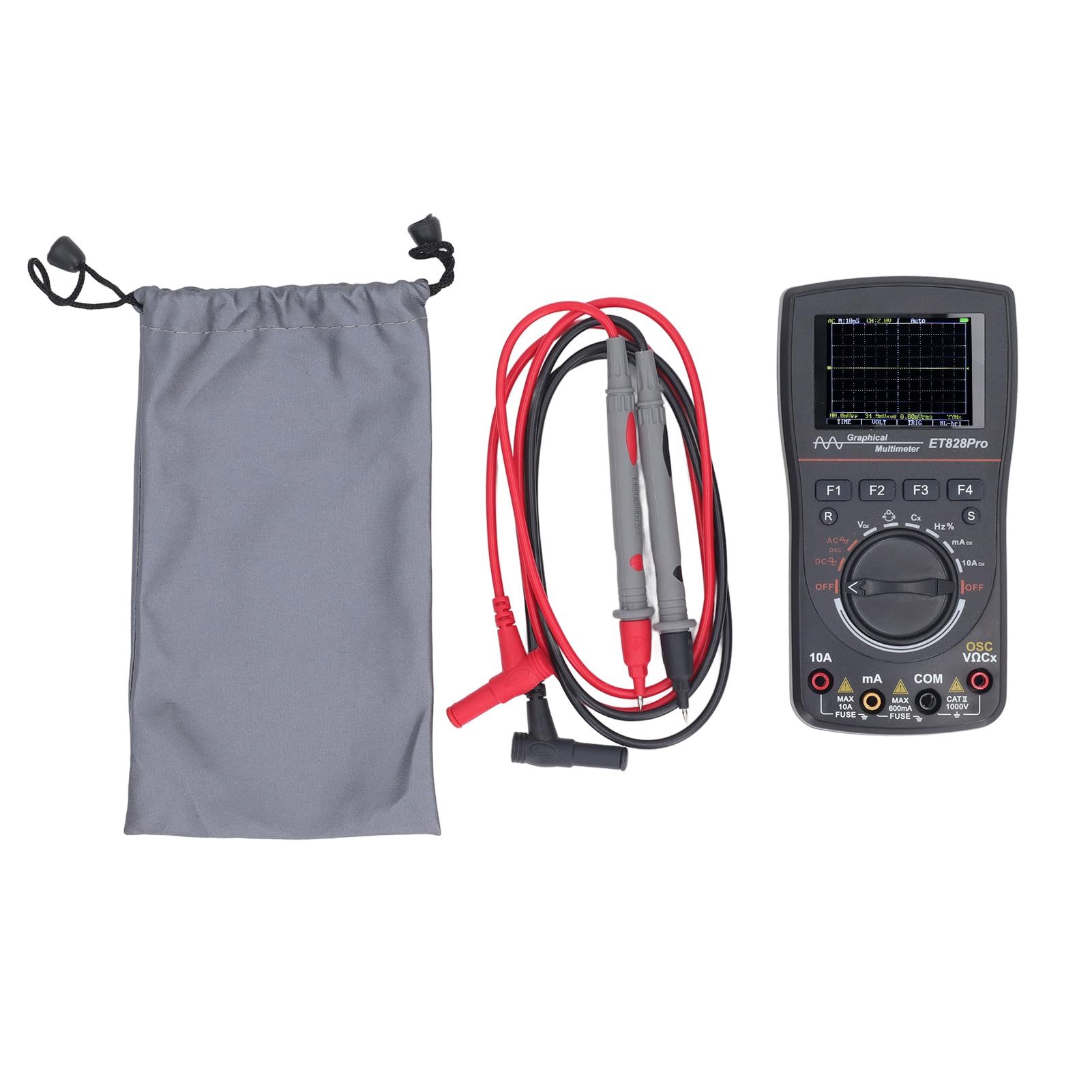 Oscilloscope 2.4 Inch Color Display 6000 Counts 10MHz Bandwidth Oscilloscope Multimeter with Test Pens, Handheld T RMS for Voltage and Waveform Testing