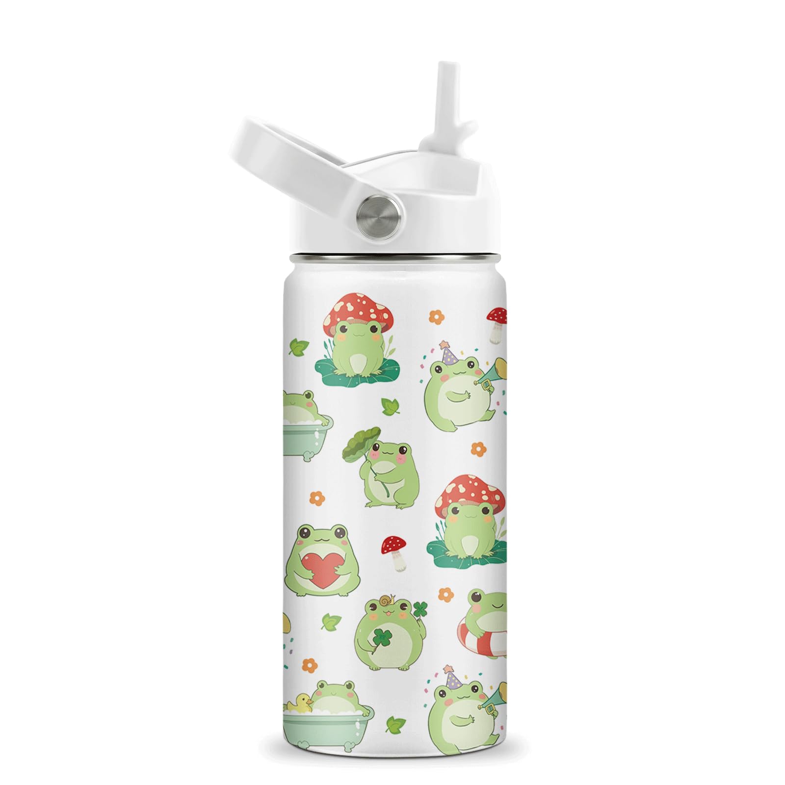 ROVOZAR Frog Water Bottle - Frog 16oz Stainless Steel Water Bottle with Straw - Cute Frogs Insulated Cup for Girls Boys - Frogs Kids Tumbler for School, Sports, Travel