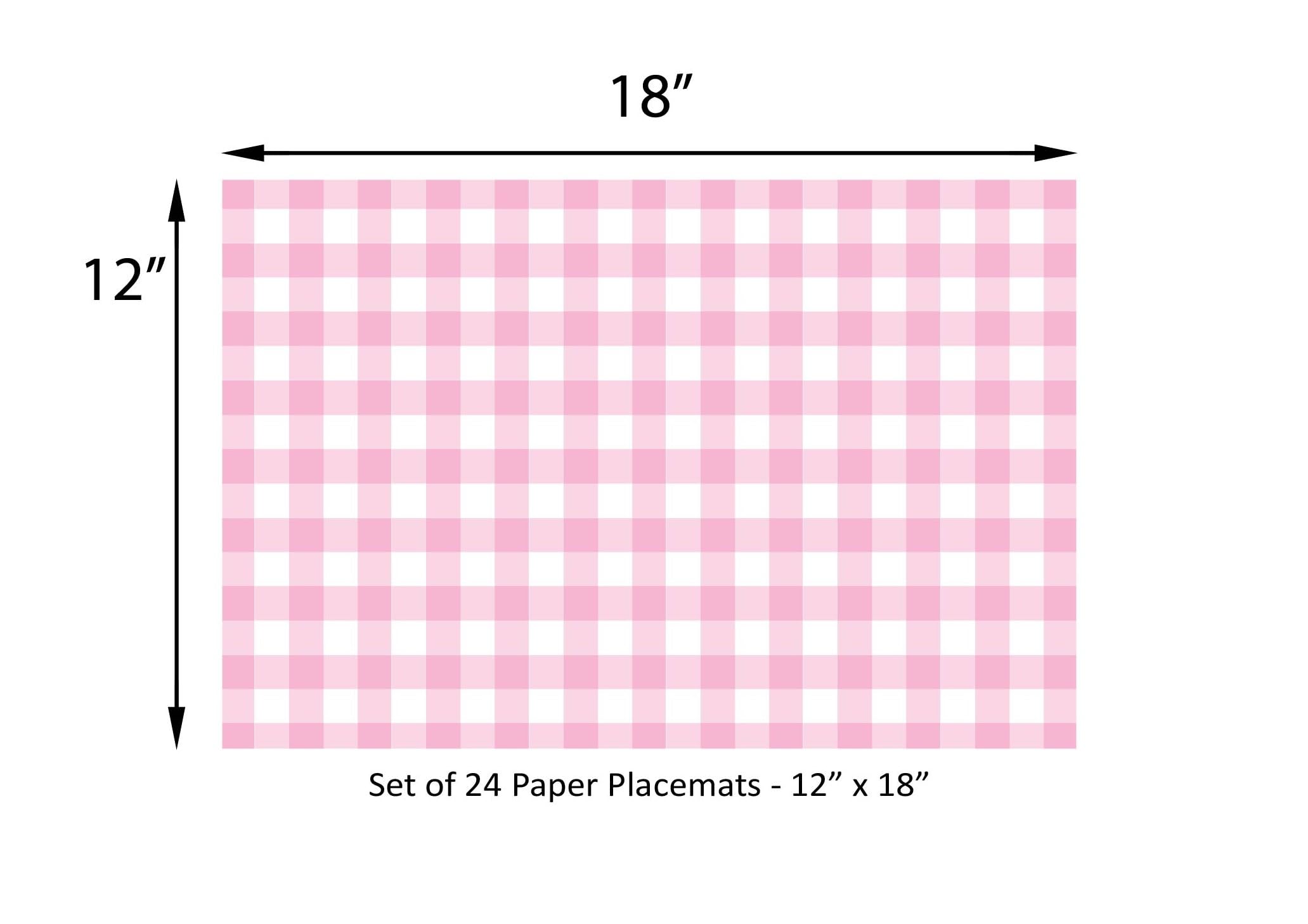 Baby Pink Gingham Paper Placemats - Set of 24 Disposable Placemats 12