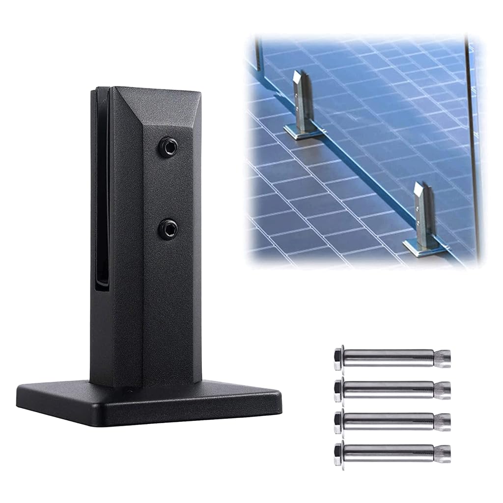 Trwałe zaciski szklane ze stali nierdzewnej z regulowanym kwadratowym czopem i śrubami rozprężnymi Zacisk szklany podłogowy Bardziej niezawodny(Matte Black,4PCS)