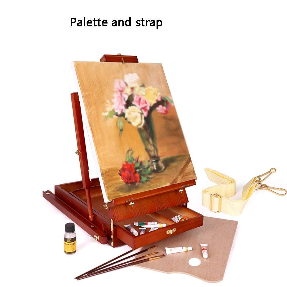 Chevalets, chevalet rétro Marron Peinture à l'huile boîte de Peinture Portable boîte à Outils de Coloration à l'huile boîte d'image de Croquis Portable avec Sangle Fournitures d'art