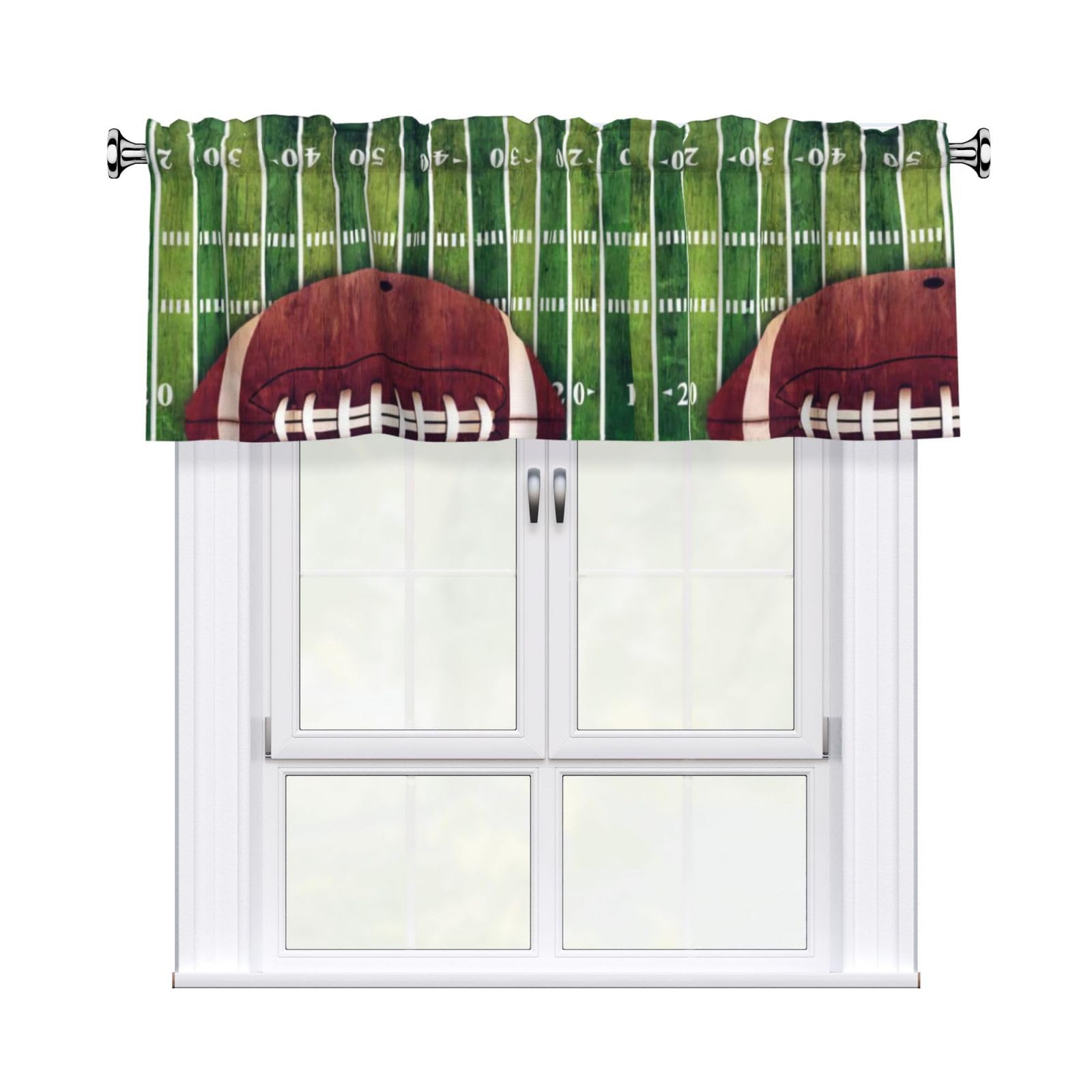 HJFCZH American Football Field and Ball Prints Durable Window Layer – 54x18 Inch 100% Polyester Peach Skin Valance for Long-Lasting Style
