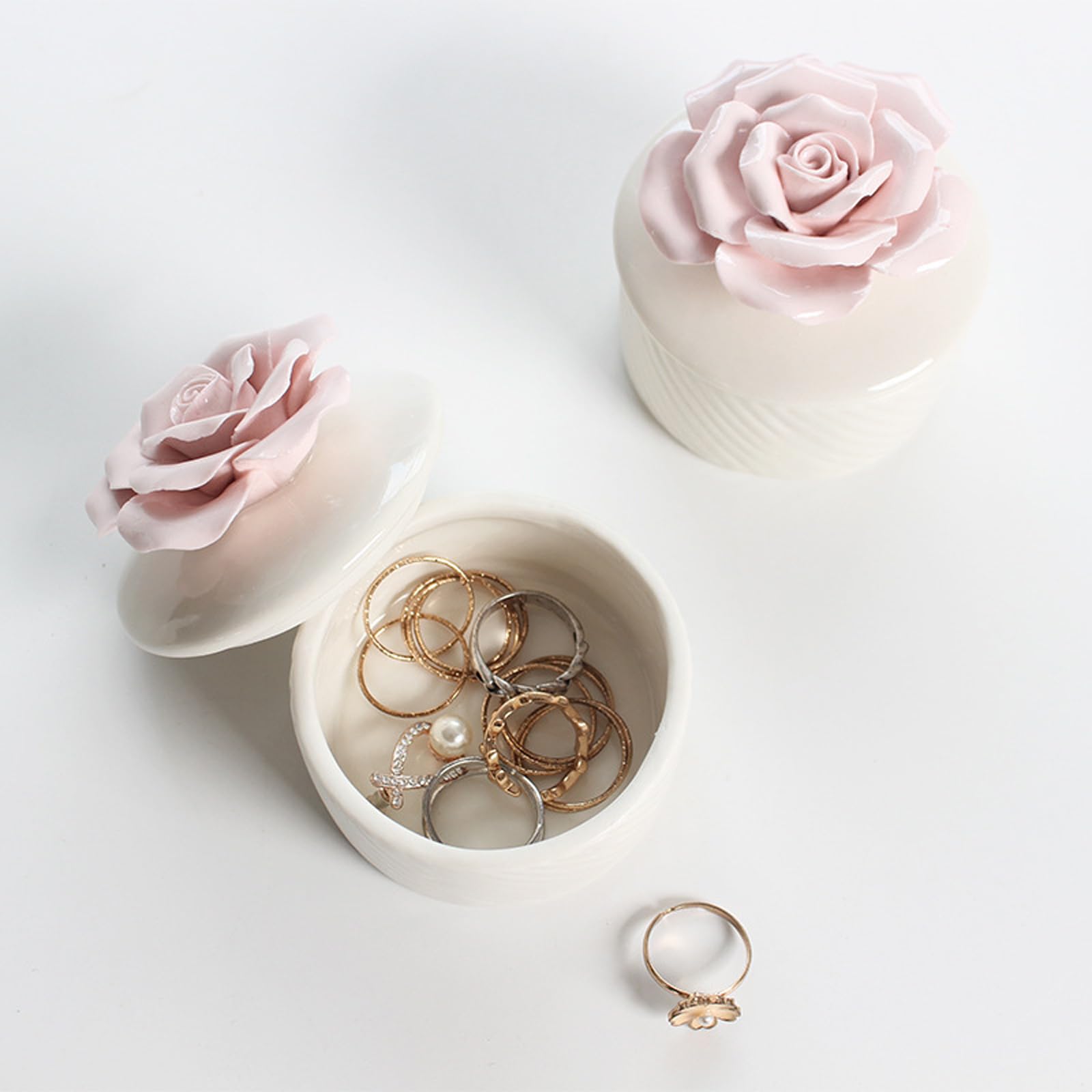 WXMYOZR White Trinket Box with Lid Porcelain, Floral Ceramics Jewelry Boxes for Girls Women Small Jewelry Organizer Container Earring Necklace Ring Holder