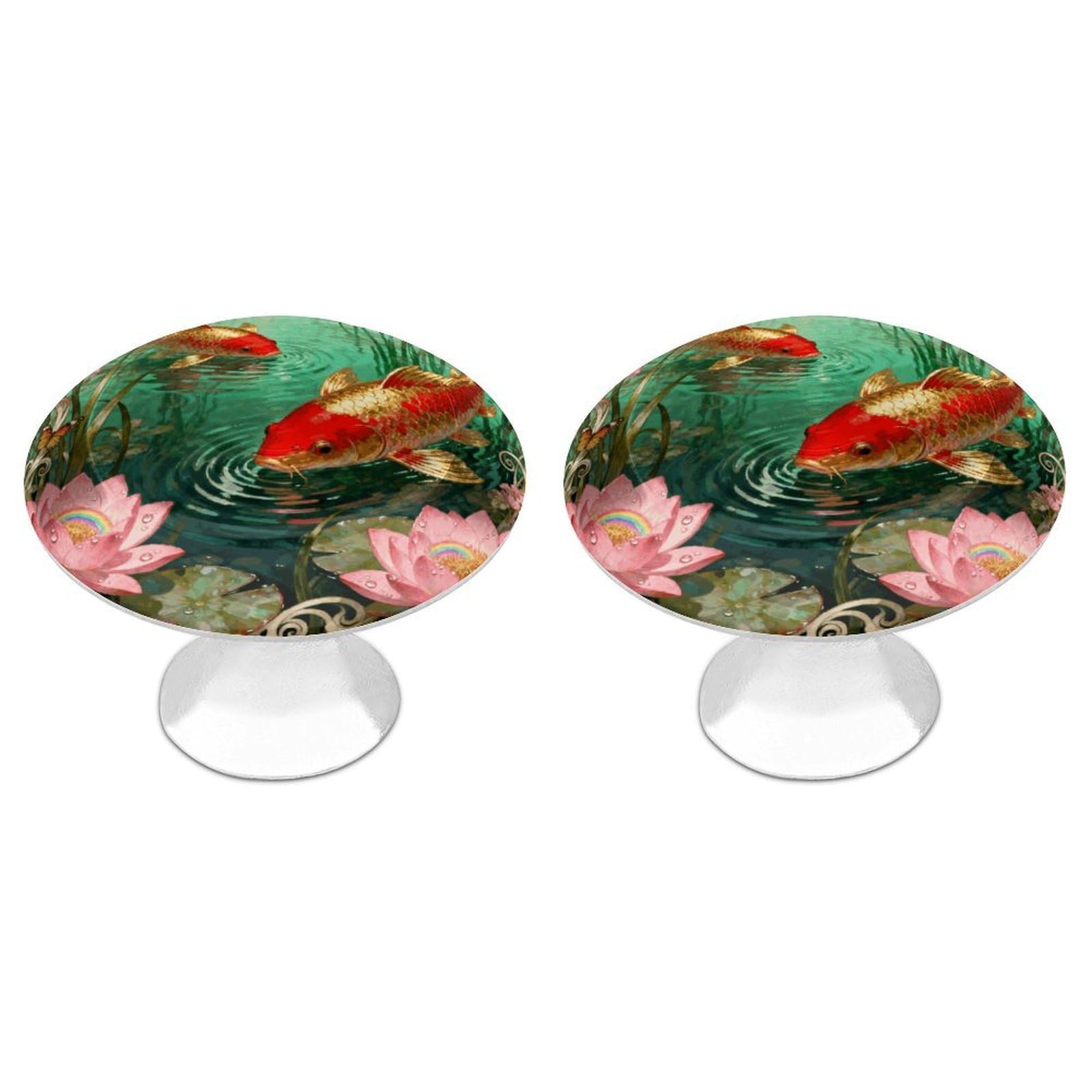 DWVTSLH Koi Lotus Pool Cabinet Handles 2 Pack Stainless Steel Kitchen Drawer Pulls with Installation Screws Round Dresser Drawer Knobs 1.1 Inch Modern Cabinet Hardware Door Handles