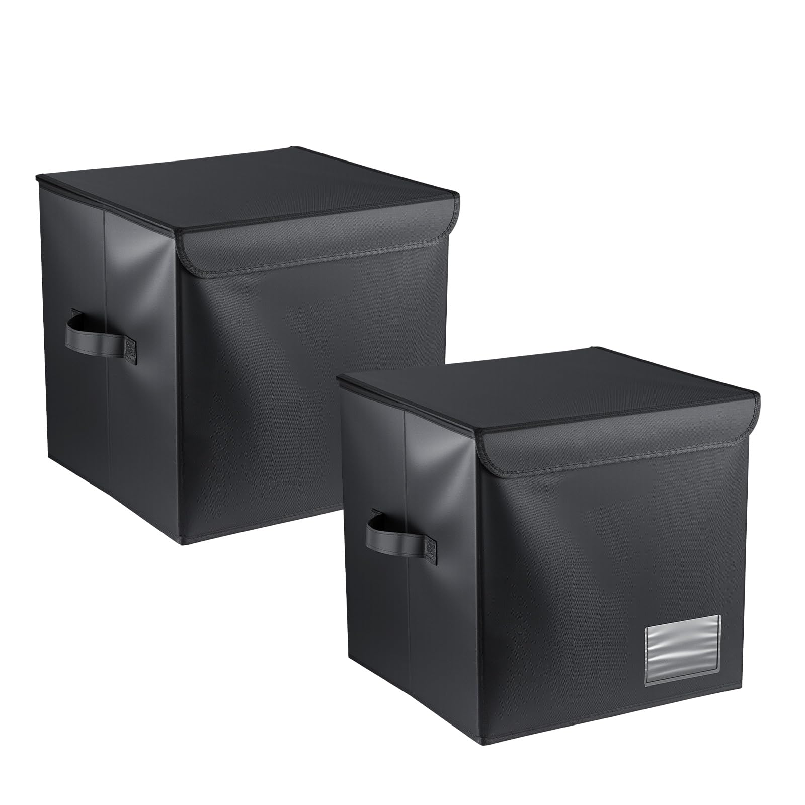 LN COZY CORNER 2PCS Vinyl Record Storage Box Holds 90 12-Inch Records Stackable Collapsible Records Case LP Organizer Crate with Dust-Proof Lid Portable Handle for Collecting Valuable Album
